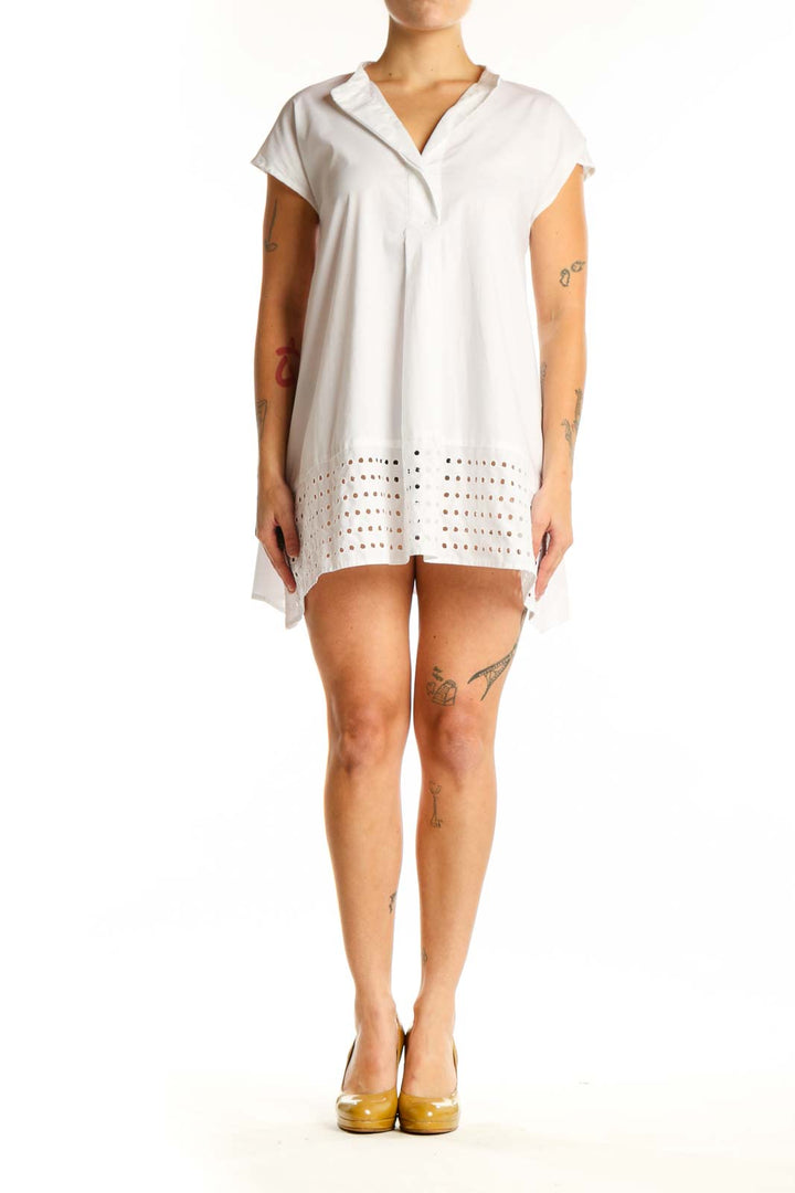 White eyelet shift dress with short sleeves and V-neckline by Simply Vera Vera Wang, front view