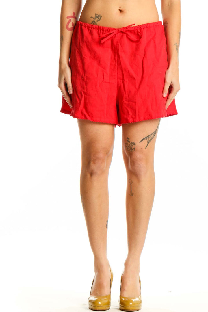 Beach Riot red linen cotton drawstring shorts front view, size XL