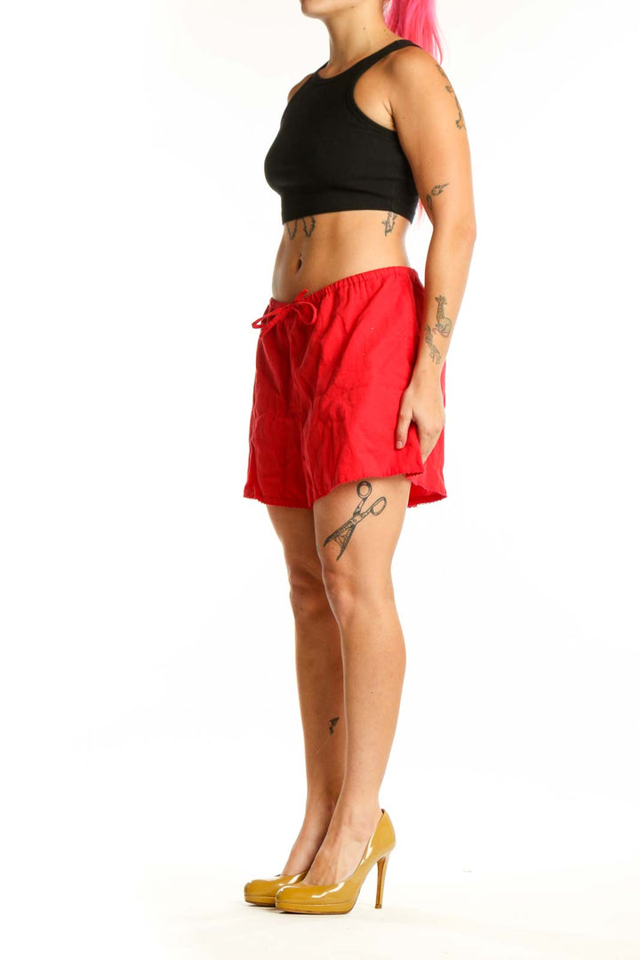 Beach Riot red linen cotton drawstring shorts front view, size XL