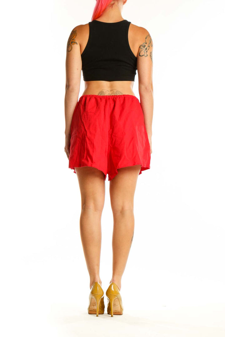 Beach Riot red linen cotton drawstring shorts back view, size XL