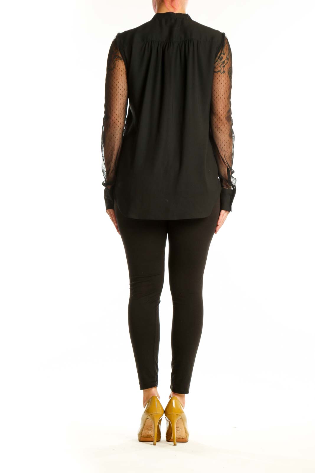 Black Ann Taylor blouse with lace sleeves, back view