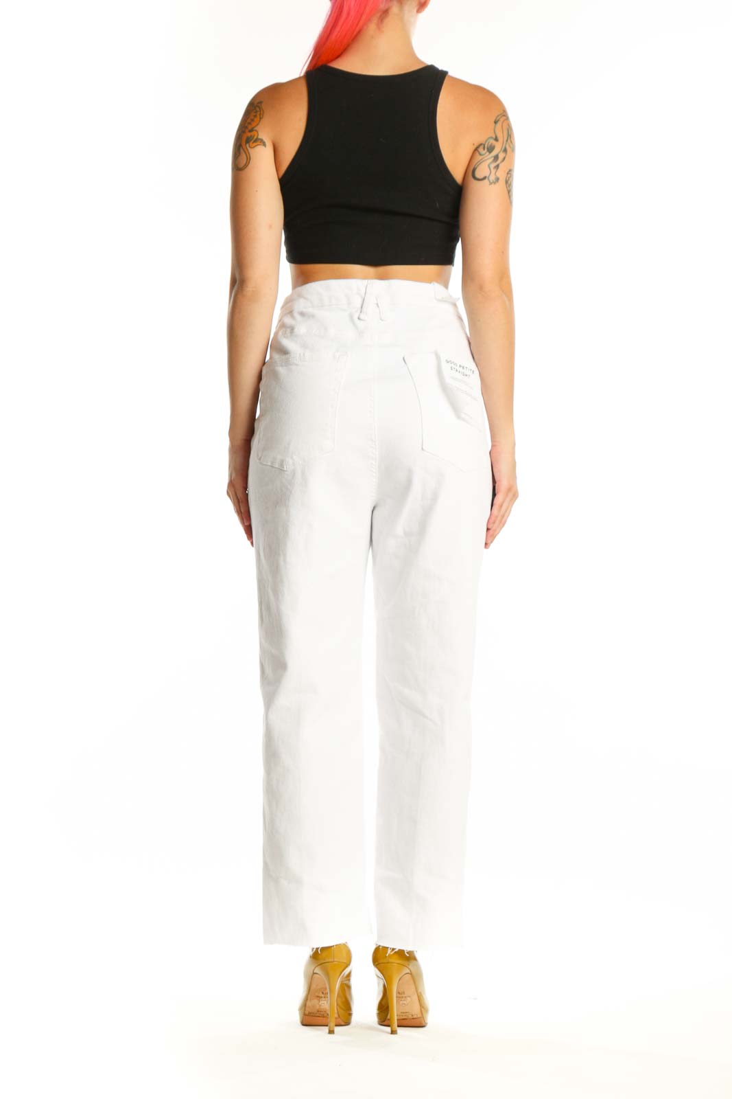 Good American white cropped denim jeans XXL back view, showing cropped length and fit