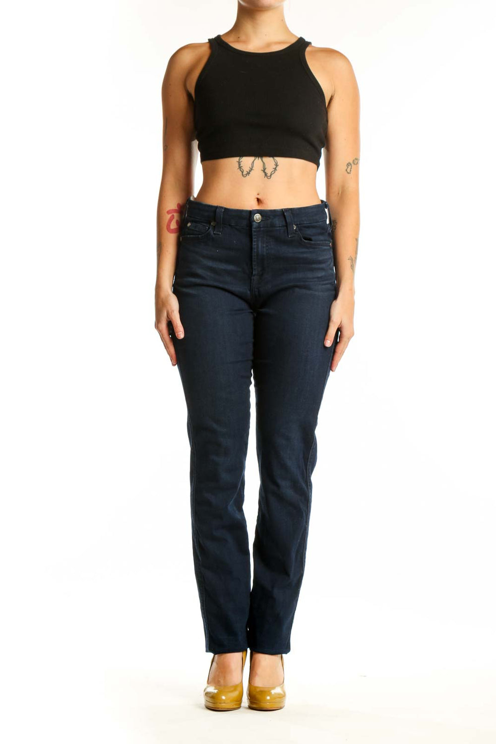 Navy Straight Leg Denim Jeans by 7 For All Mankind - Front View