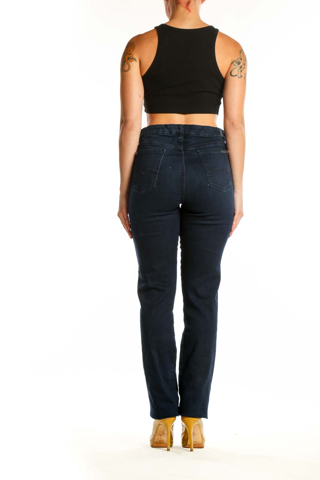 Navy Straight Leg Denim Jeans by 7 For All Mankind - Back View