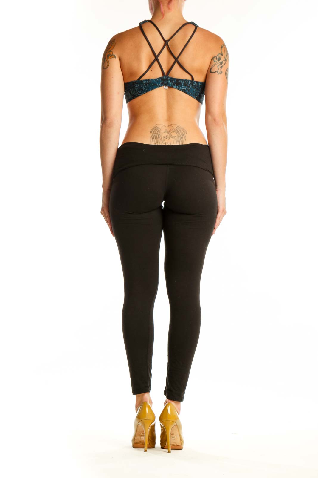 Teal velvet racerback sports bra back view, showing supportive strap design and structured fit
