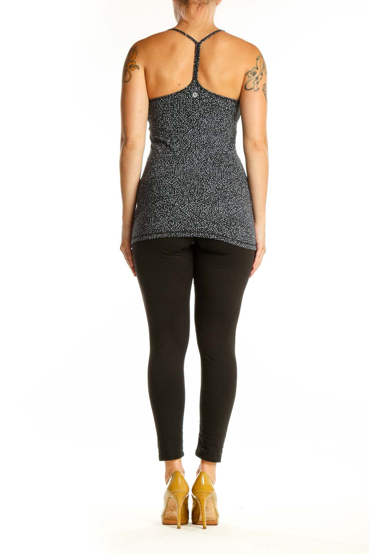 Black speckled Lululemon camisole tank top, back view showing fitted silhouette and strap design