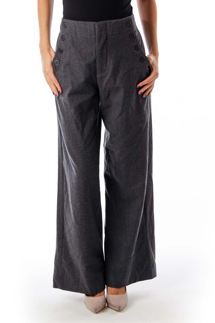 Gray Pocket Button Detail Wide Leg Pants