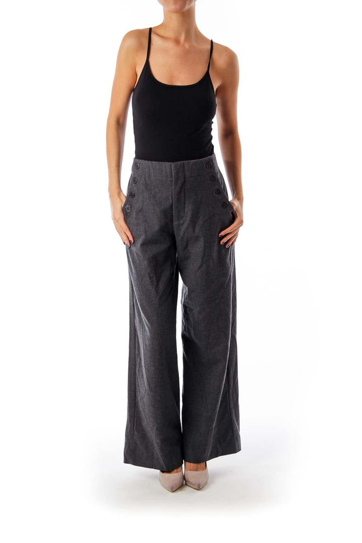 Gray Pocket Button Detail Wide Leg Pants