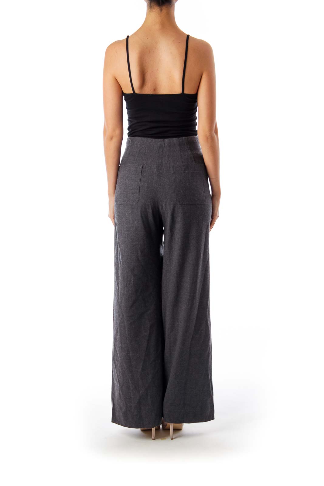 Gray Pocket Button Detail Wide Leg Pants