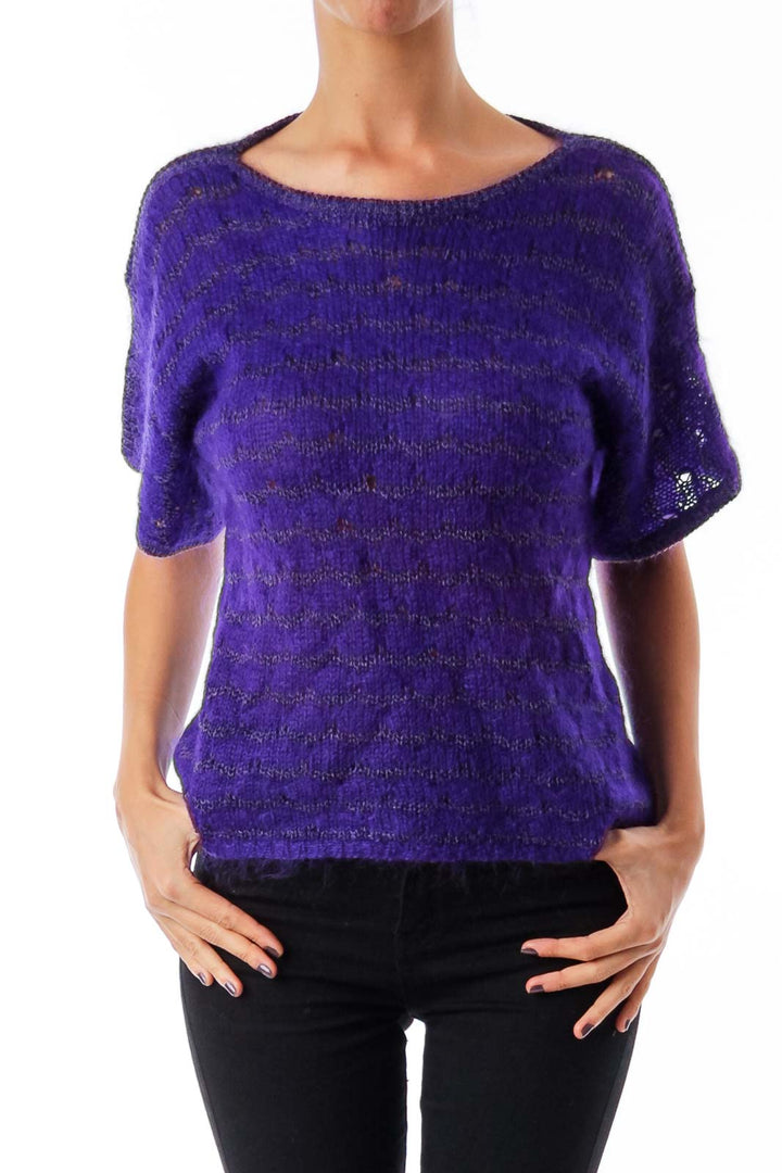 Purple Round Neck Fuzzy Knit