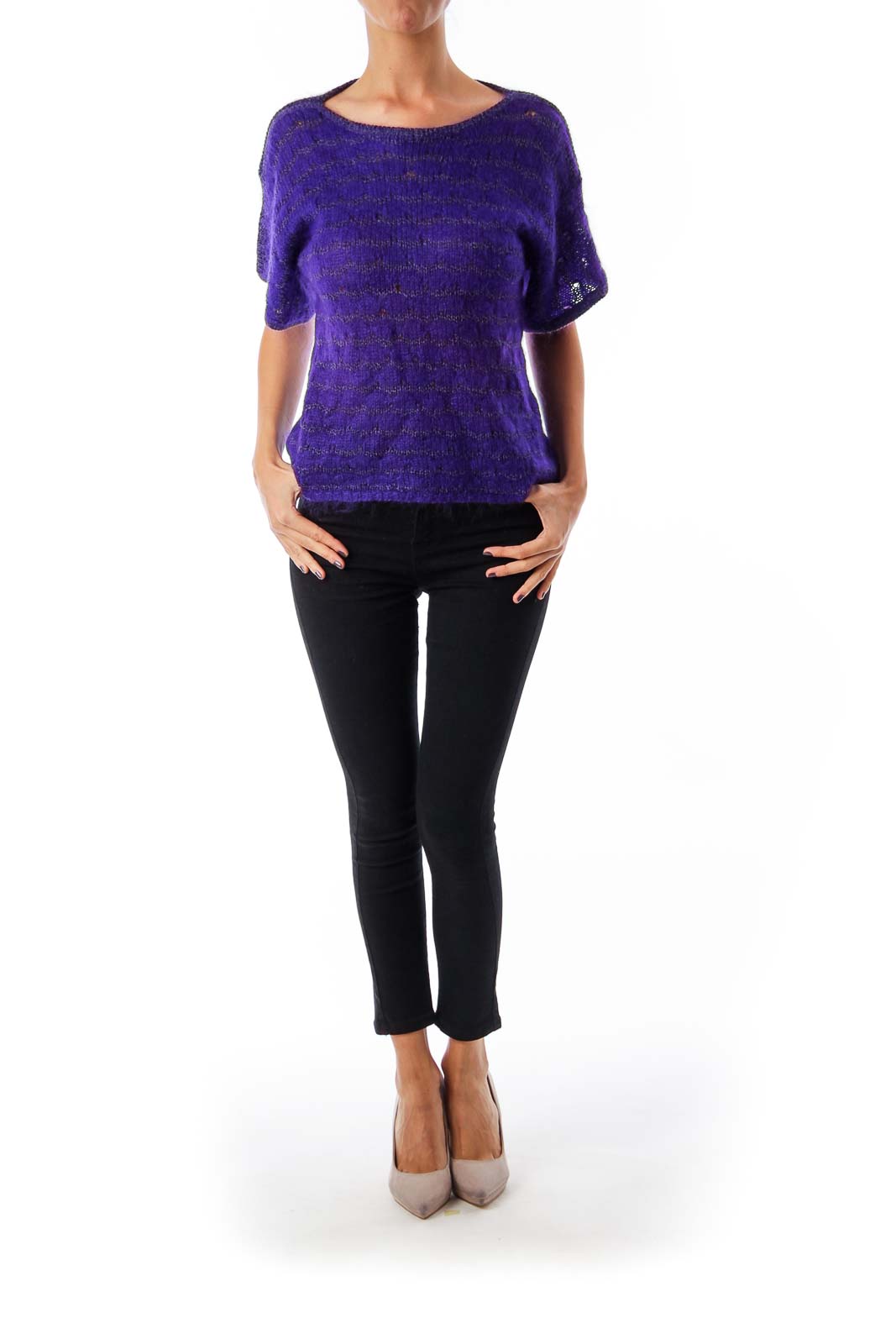 Purple Round Neck Fuzzy Knit