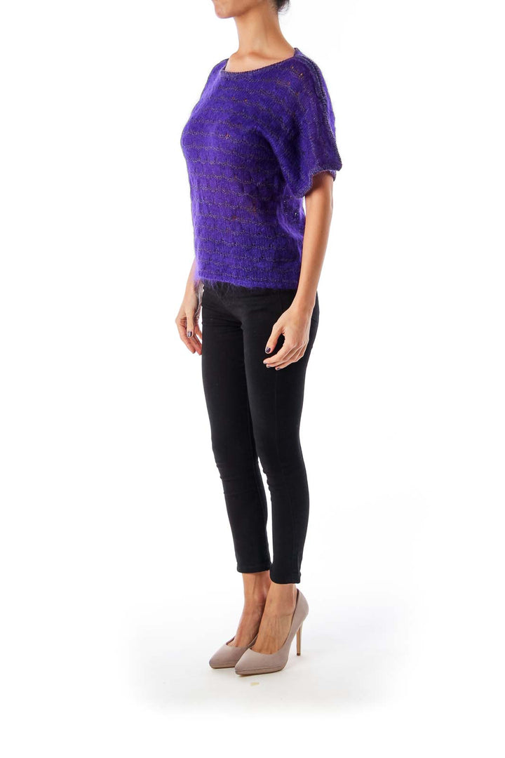 Purple Round Neck Fuzzy Knit