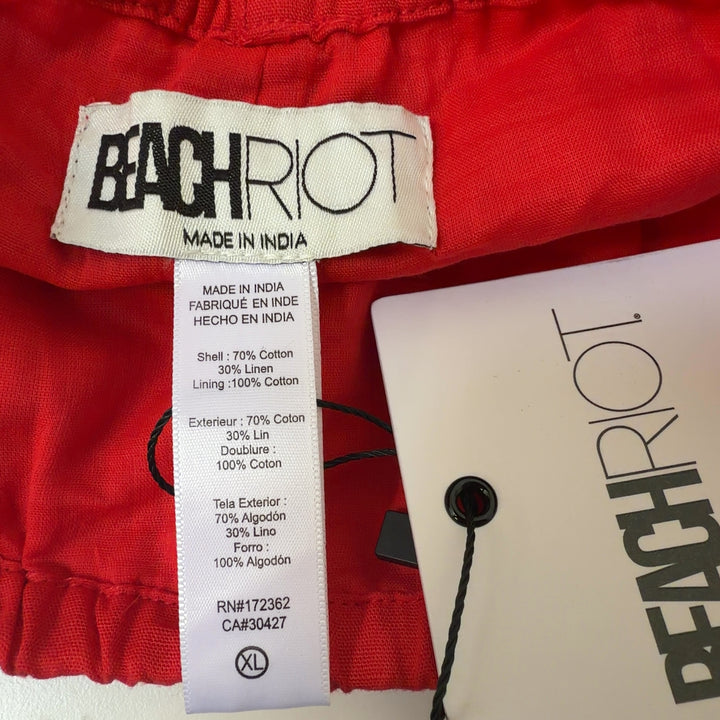 Beach Riot red linen cotton drawstring shorts back view, size XL