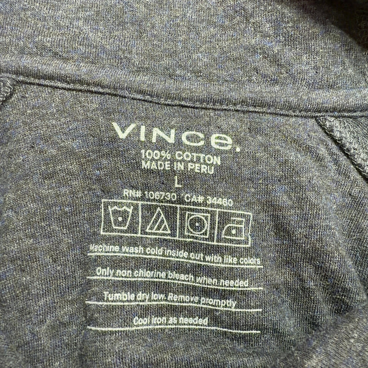 Charcoal cotton knit hoodie pullover with v-neck and drawstring hood, back view