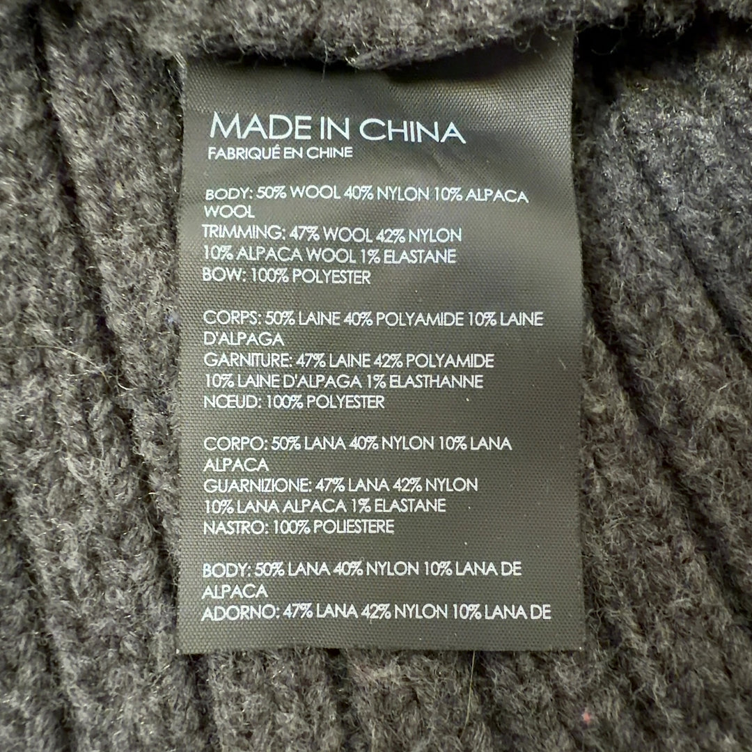 Gray alpaca-blend pullover sweater with bow cuff details, back view
