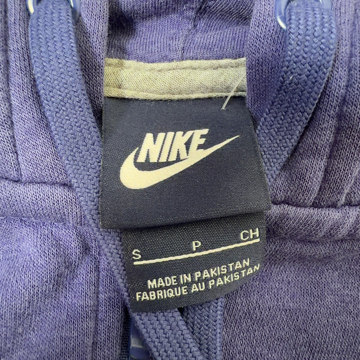 Navy Nike zip-up hoodie back view, showing relaxed fit and drawstring hood