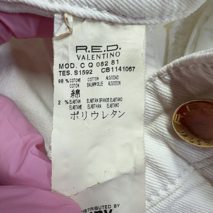 White denim straight-leg jeans by R.E.D. Valentino, back view displaying classic straight-leg silhouette and fit