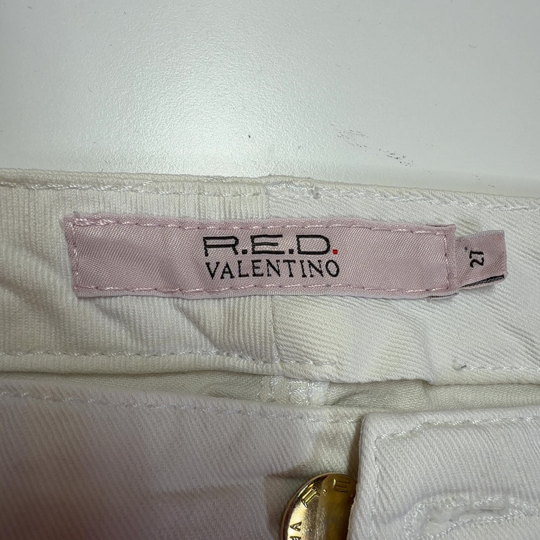 White denim straight-leg jeans by R.E.D. Valentino, back view displaying classic straight-leg silhouette and fit