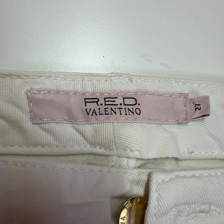 White denim straight-leg jeans by R.E.D. Valentino, back view displaying classic straight-leg silhouette and fit