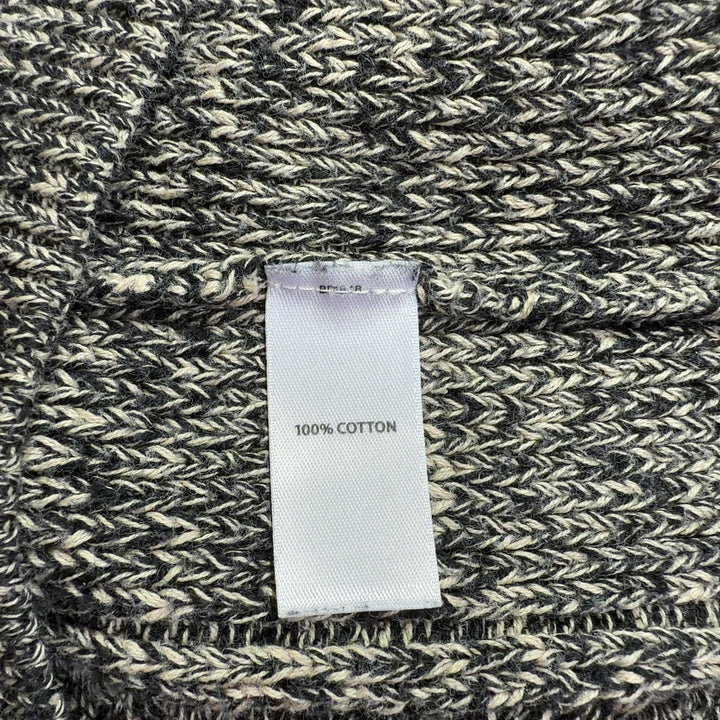 Gray cable knit cotton pullover sweater back view showing cable knit detailing and cropped silhouette