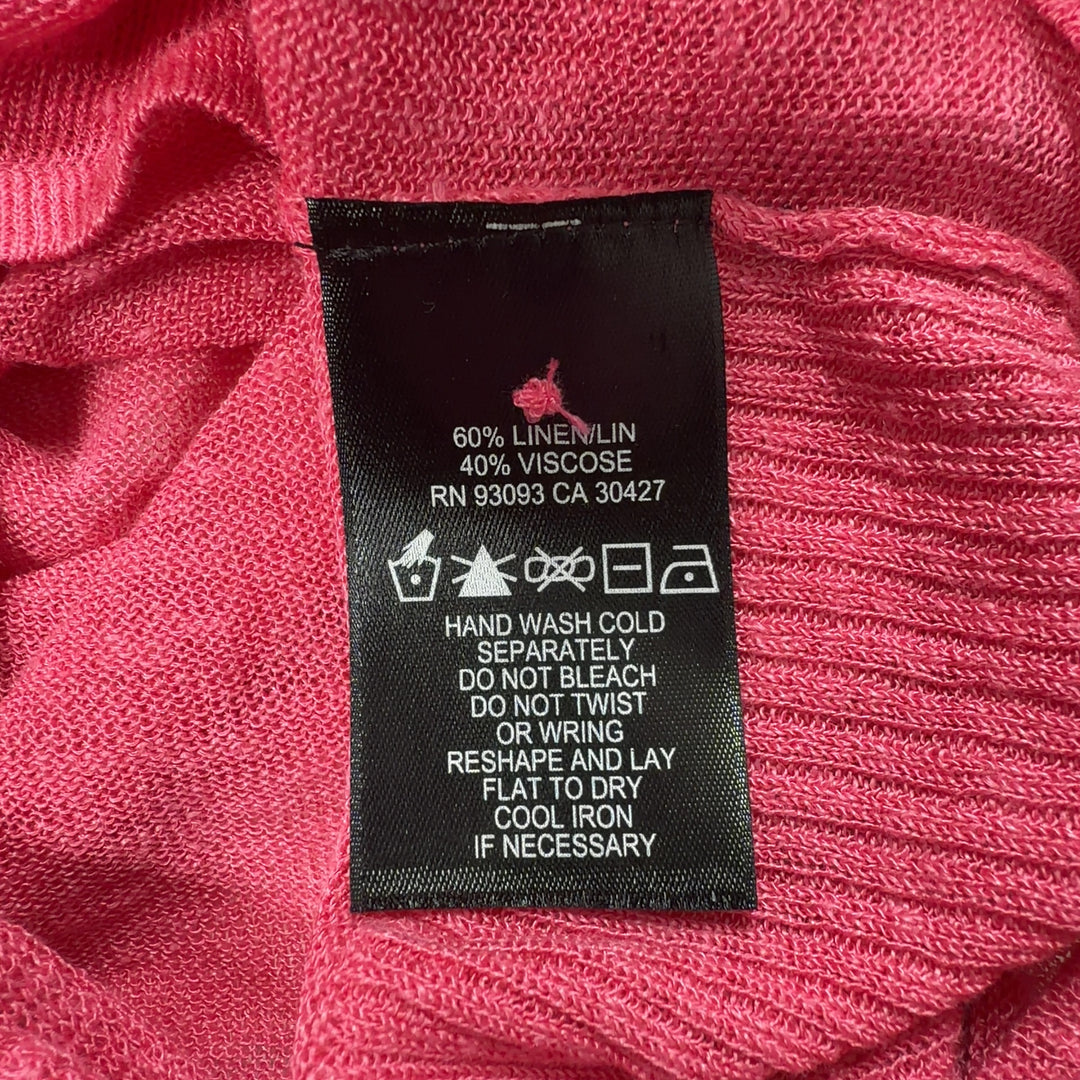 Pink linen viscose wrap top with wrap-front design, back view