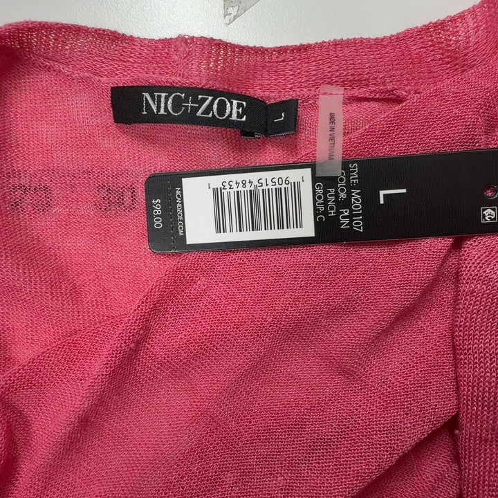 Pink linen viscose wrap top with wrap-front design, back view