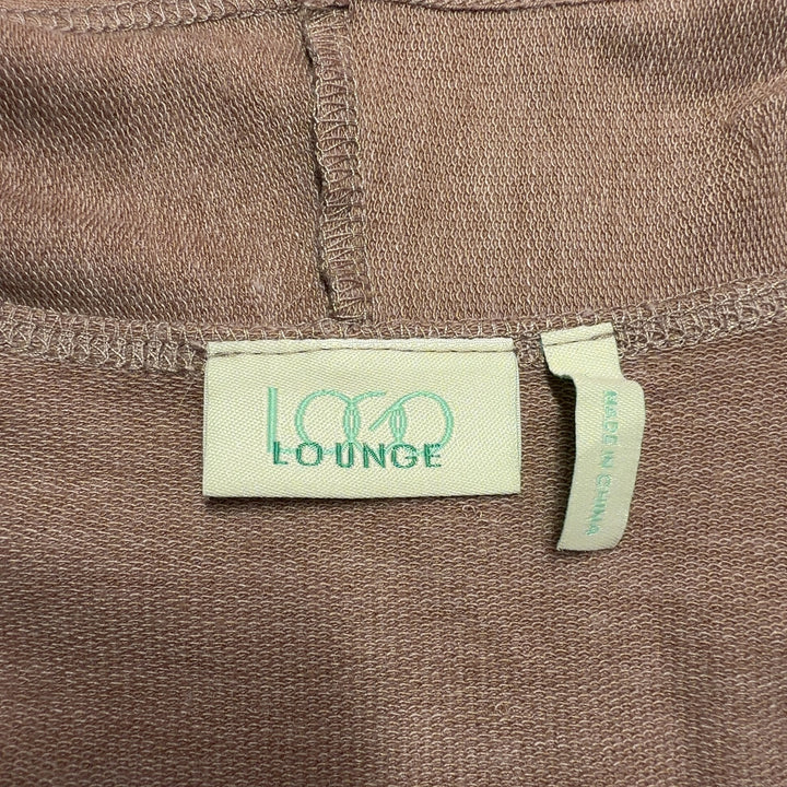 Beige open-front cardigan with pleated cream hem detail, back view