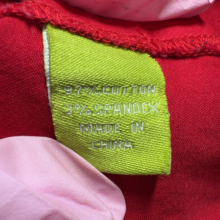 Red ruffle collar button-up blouse with tie-waist by Elizabeth McKay, back view