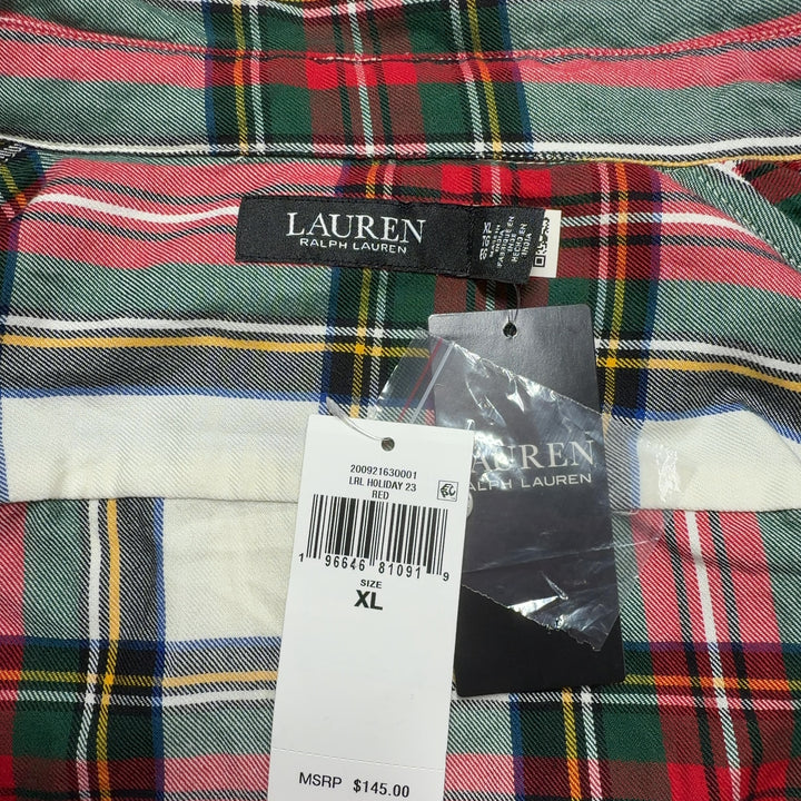 Lauren Ralph Lauren red tartan plaid shirt back view, showing relaxed fit and classic design