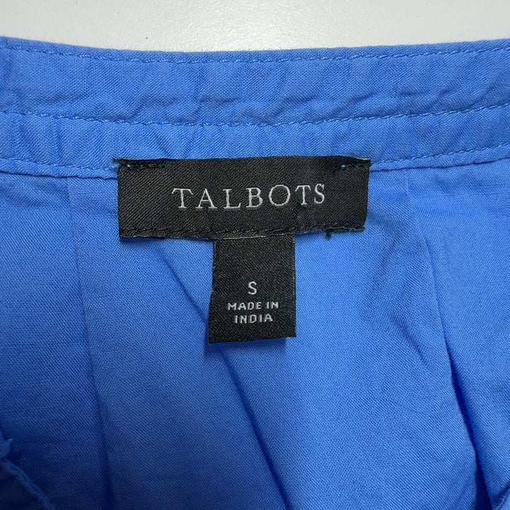 Blue cotton long sleeve henley top, back view showing relaxed fit and sleeve detail