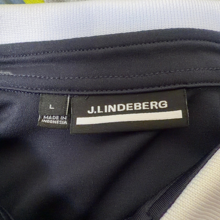 Black polo shirt with white collar and side piping detail, back view