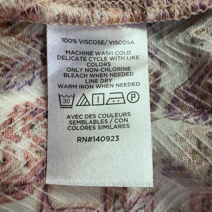 LOFT multicolor floral viscose blouse with long sleeves and gathered neckline, back view