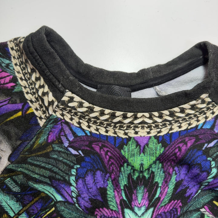 Black wool jacquard sweater with embroidered butterfly motif, back view showing design details