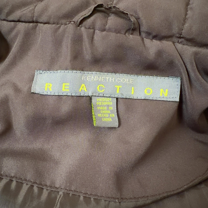 Brown quilted puffer jacket by Kenneth Cole Reaction showing back view and cropped silhouette