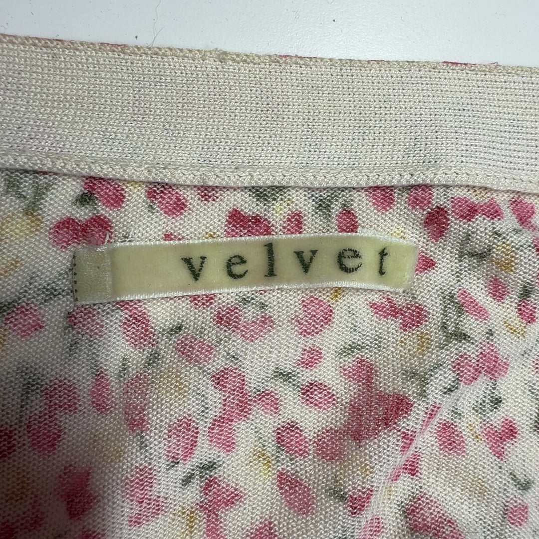 Pink floral cotton silk cardigan with button-front closure, back view