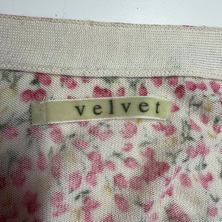 Pink floral cotton silk cardigan with button-front closure, back view