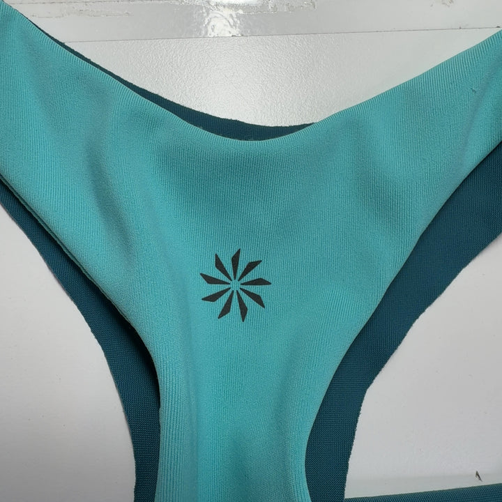 Athleta teal and mint colorblock racerback athletic tank top back view