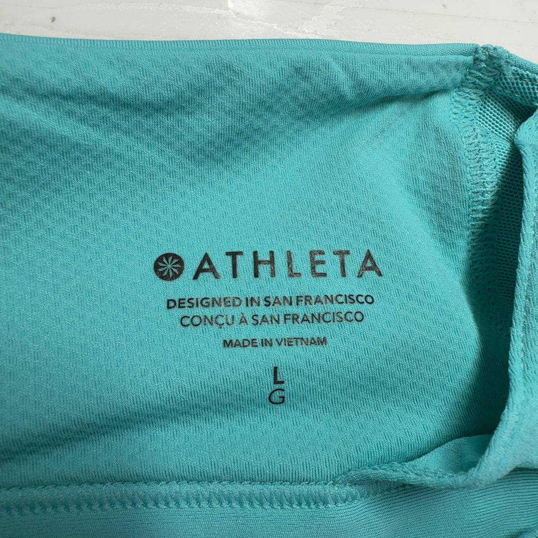 Athleta teal and mint colorblock racerback athletic tank top back view