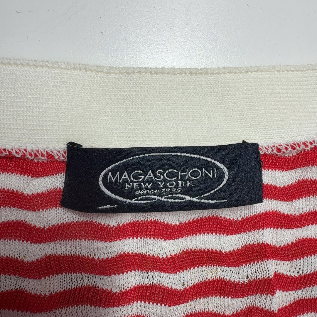 MAGASCHONI cream and red ombre knit cardigan back view showing ombre gradient design