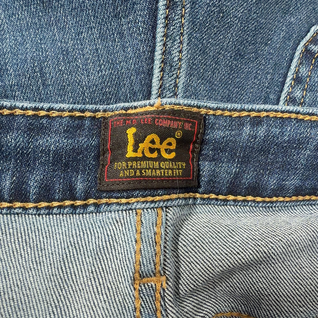 Tag view of blue Lee flare jeans showing classic fit and flared leg silhouette