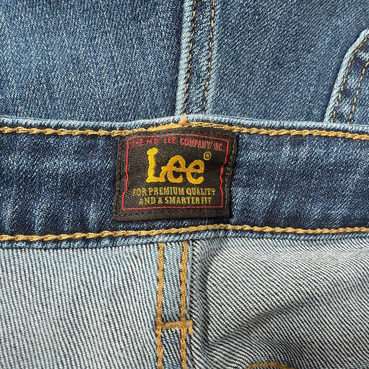 Tag view of blue Lee flare jeans showing classic fit and flared leg silhouette