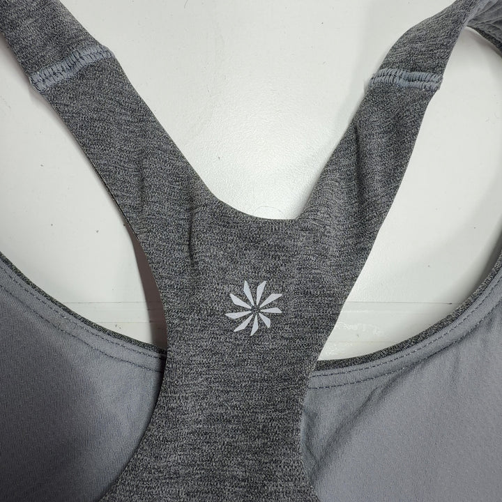 Gray Athleta Racerback Sports Bra back view showing supportive racerback design