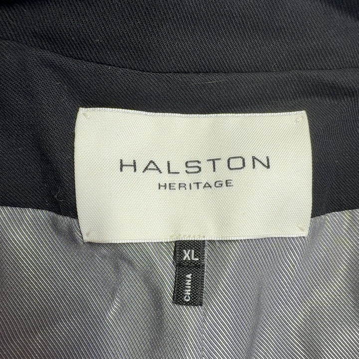 Black wrap blazer with satin trim detail by Halston Heritage, back view