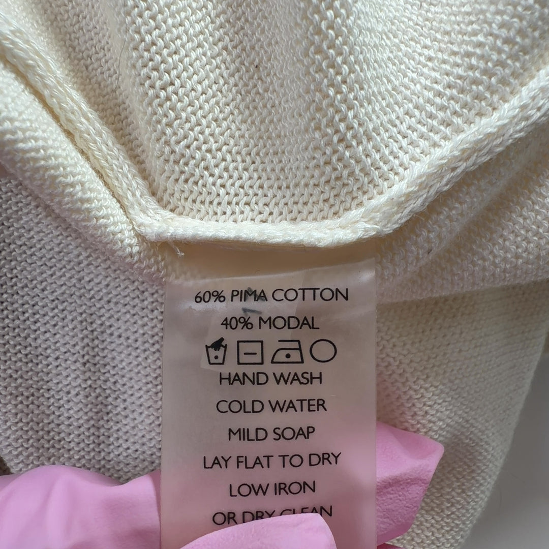 Cream modal pima cotton long sleeve knit, back view showing elongated tunic length