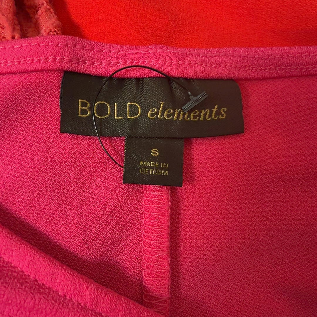 Pink cold shoulder top with back tie detail and three-quarter sleeves, back view