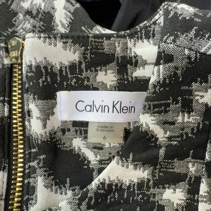 Black and white abstract print sleeveless Calvin Klein dress back view