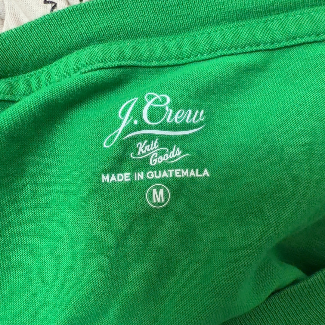 Green J.Crew tennis tournament graphic t-shirt, back view showing relaxed fit
