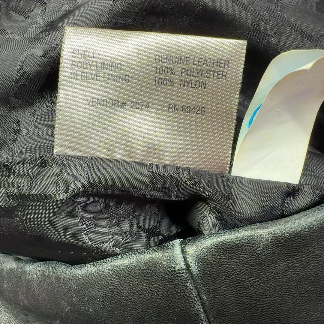 Black genuine leather blazer back view, showing structured silhouette and tailored fit