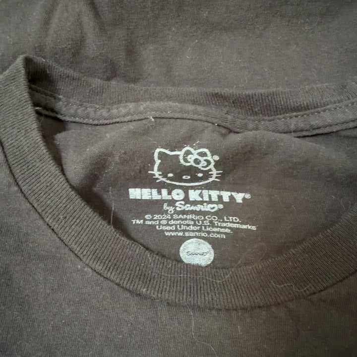 Black Hello Kitty racing graphic t-shirt back view showing coordinating racing design elements and graphics