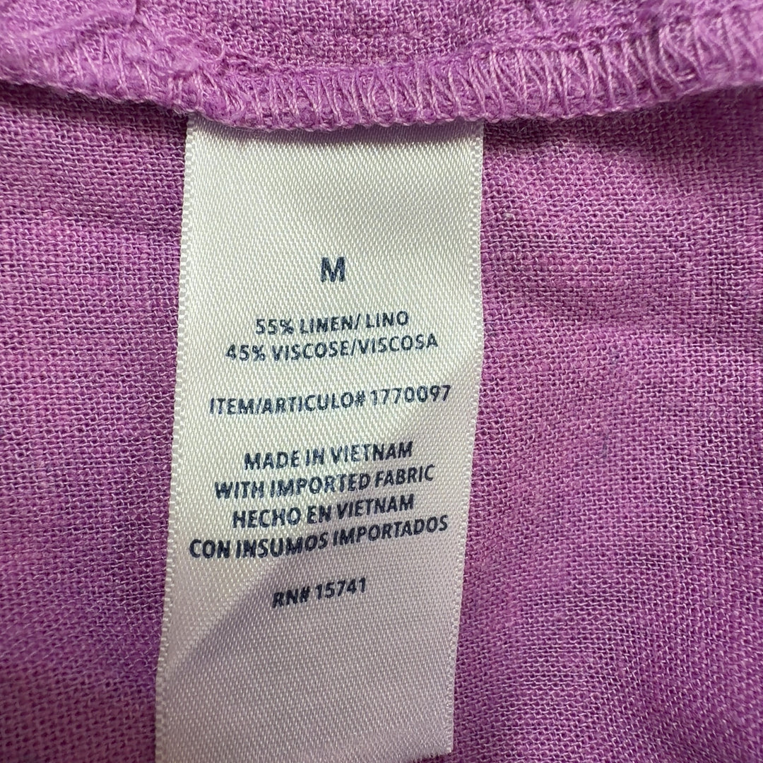 Splendid pink linen viscose short sleeve top back view, showing relaxed fit and draping